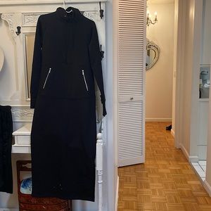 Long heavy sweat shirt material dress with hoodie